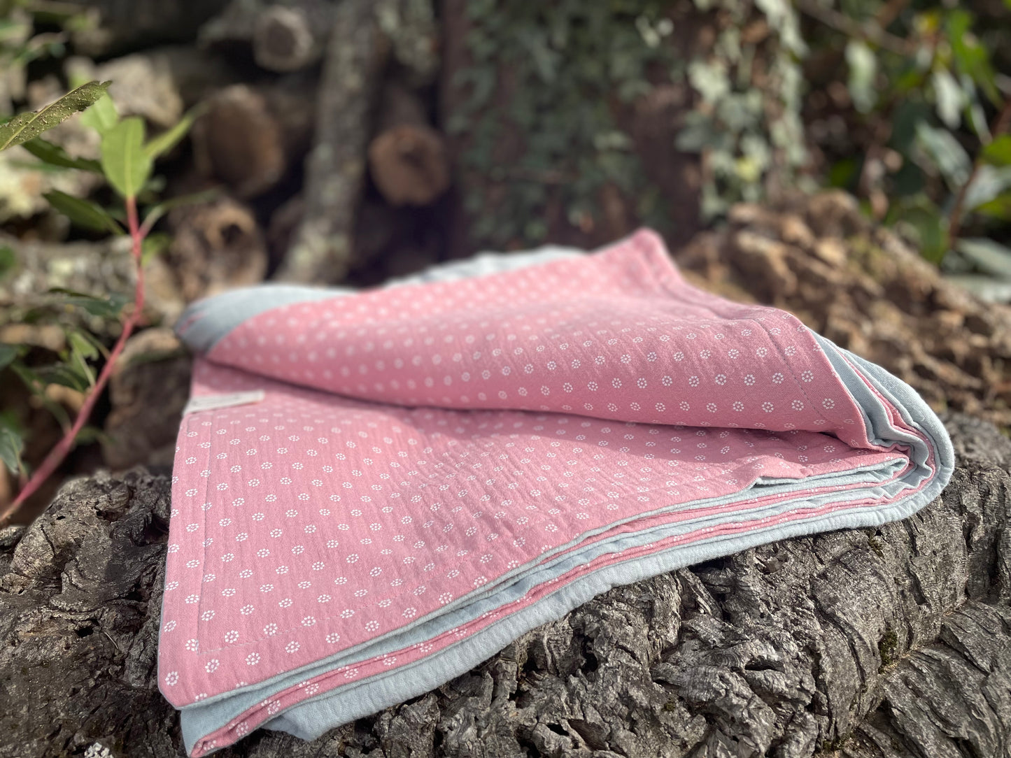 Plaid Carmen Verde con Margaritas rosa Empolvado - Arrullo bebé