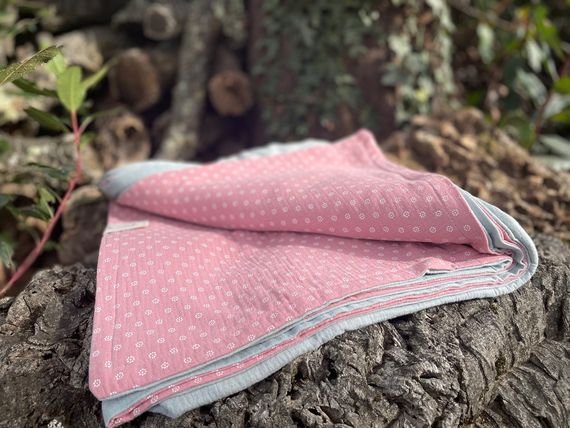 Plaid Carmen Verde con Margaritas rosa Empolvado - Arrullo bebé