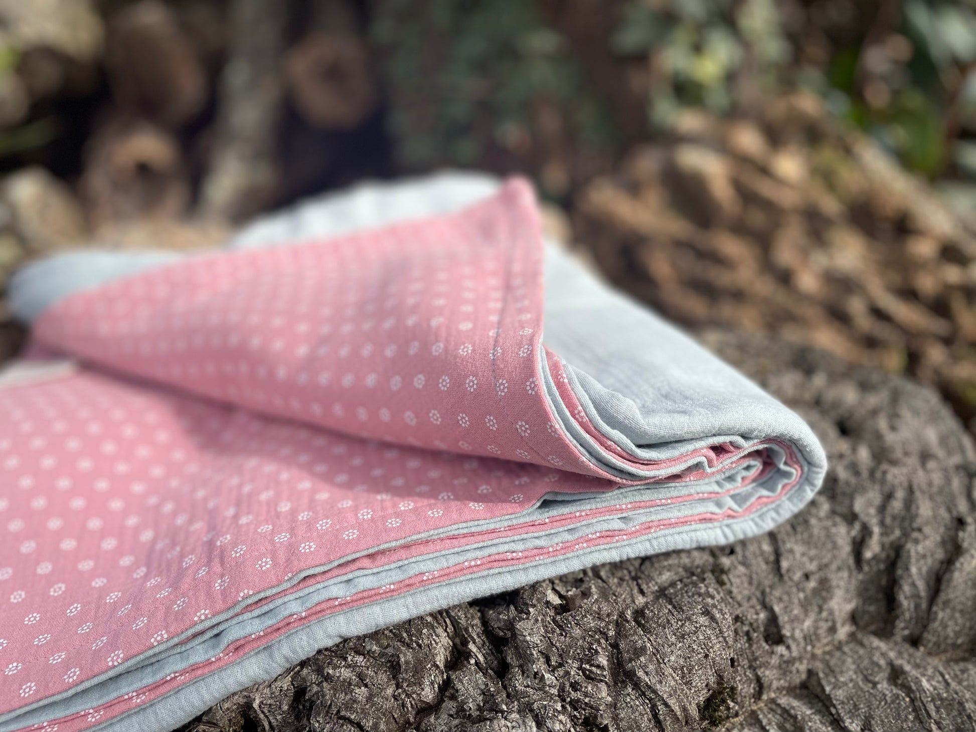 Plaid Carmen Verde con Margaritas rosa Empolvado - Muselina