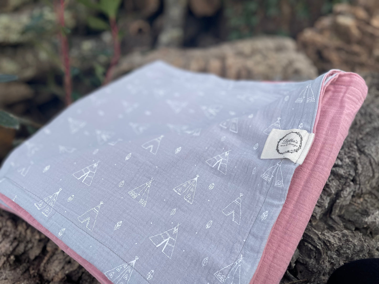 Plaid Carmen Rosa Empolvado con Tipi Gris - Algodón 100%