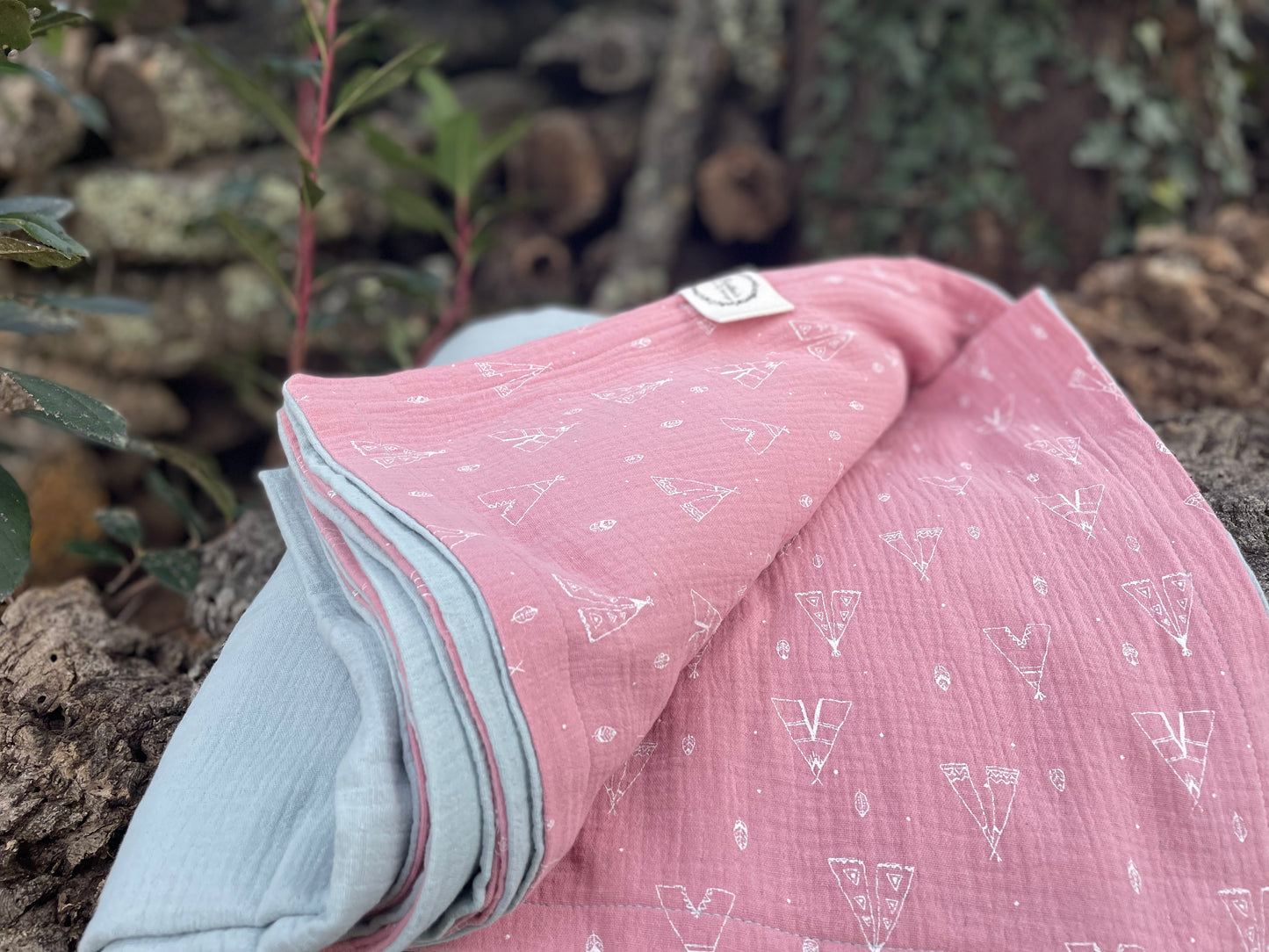 Plaid Carmen Verde con Tipi Rosa Empolvado - Hecha a mano