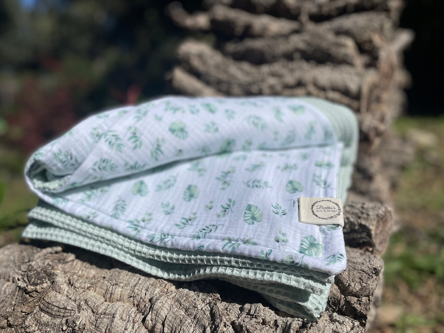 Plaid Sami Verde y Hojas - Plaid doble capa muselina suave tacto