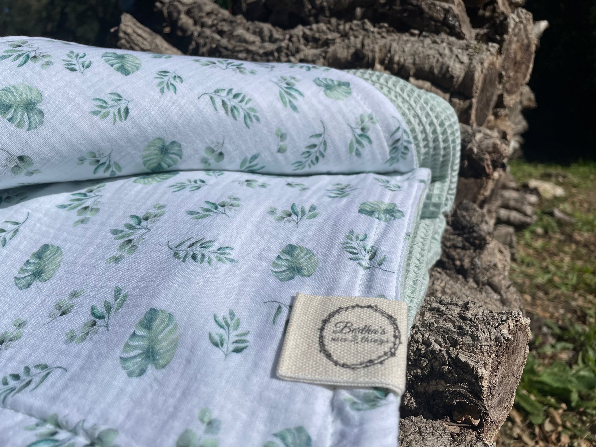 Plaid Sami Verde y hojas - Muselina